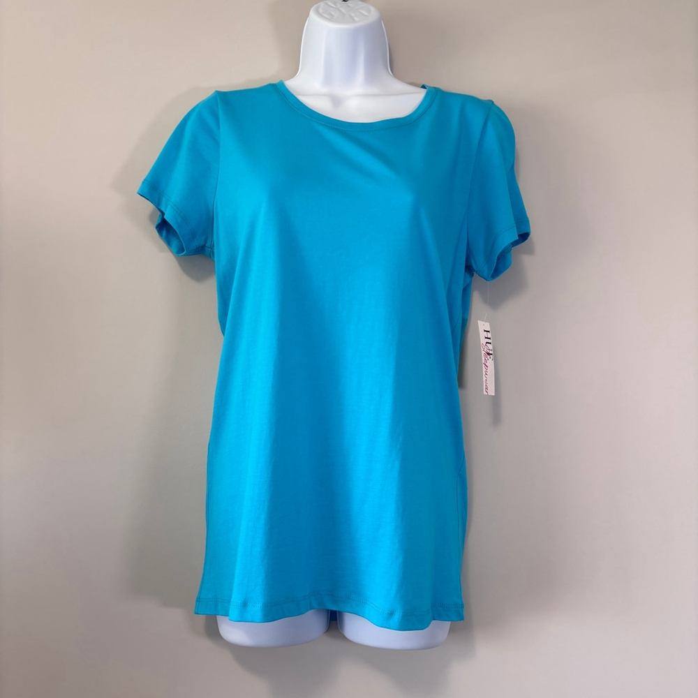 Hue Women's Large Teal Solid Scoop-Neck Short-Sleeve Sleep Tee / Pajama Top NWT - Picture 2 of 4